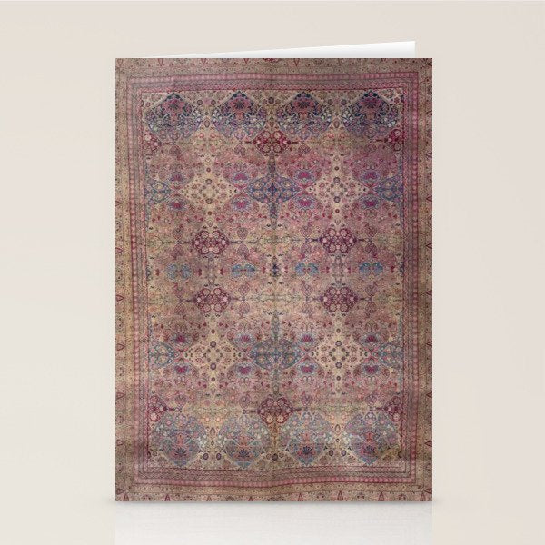 Antique Persian Golden Plum Rose Kirman Rug Print Stationery Card Gallery Image 1