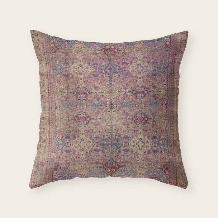 Antique Persian Golden Plum Rose Kirman Rug Print Throw Pillow Gallery Image 6