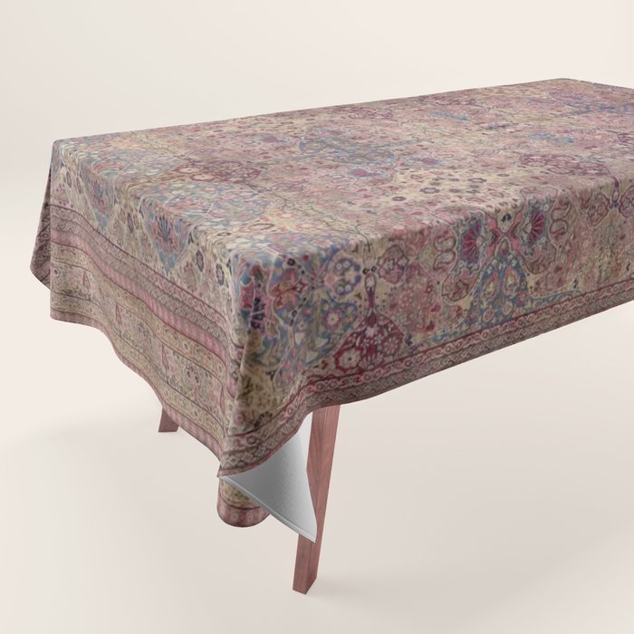 Antique Persian Golden Plum Rose Kirman Rug Print Tablecloth Gallery Image 1