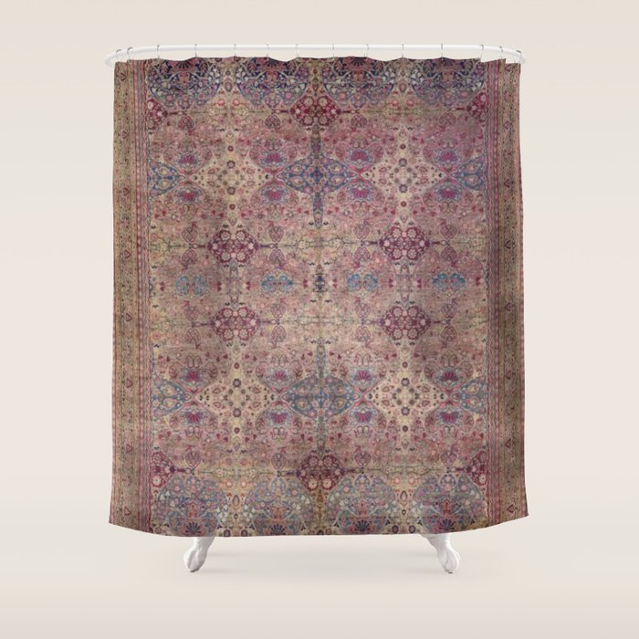 Antique Persian Golden Plum Rose Kirman Rug Print Shower Curtain Gallery Image 1