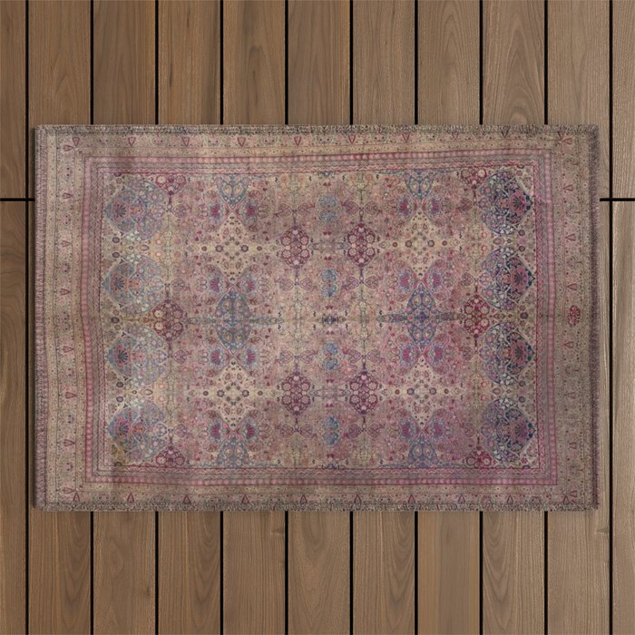 Antique Persian Golden Plum Rose Kirman Rug Print Outdoor Rug Gallery Image 1