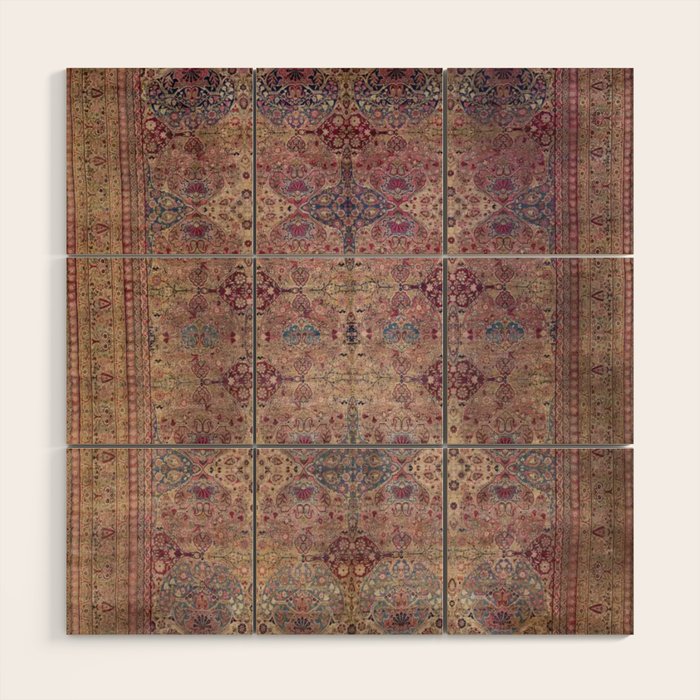 Antique Persian Golden Plum Rose Kirman Rug Print Wood Wall Art Gallery Image 1