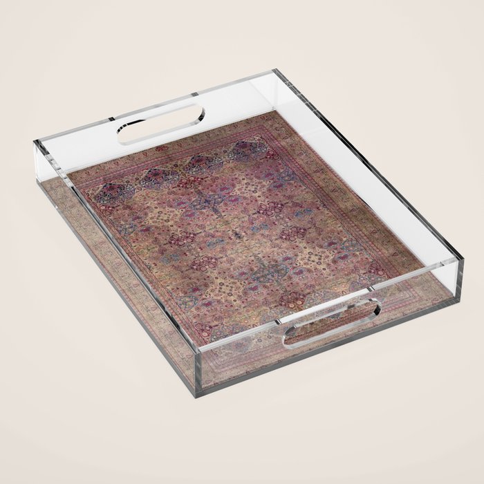 Antique Persian Golden Plum Rose Kirman Rug Print Acrylic Tray Gallery Image 1
