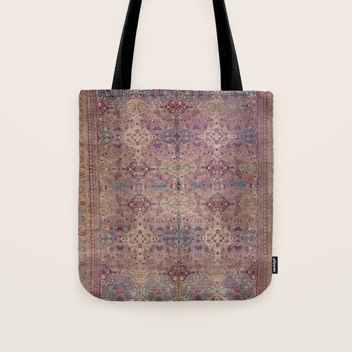 Antique Persian Golden Plum Rose Kirman Rug Print Tote Bag Gallery Image 1