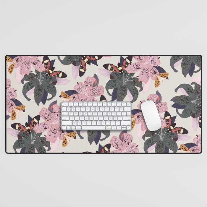 Lilies and butterflies insects Desk Mat Gallery Image 1