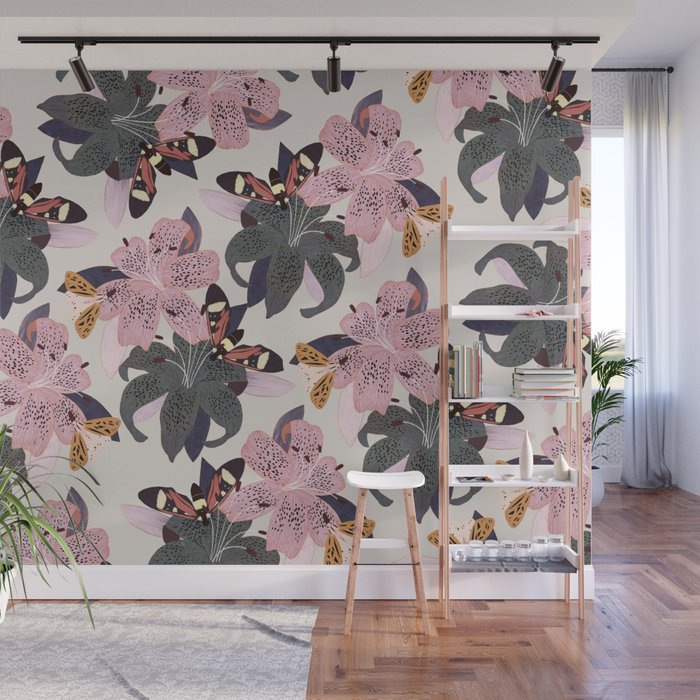 Lilies and butterflies insects Wall Mural Gallery Image 1