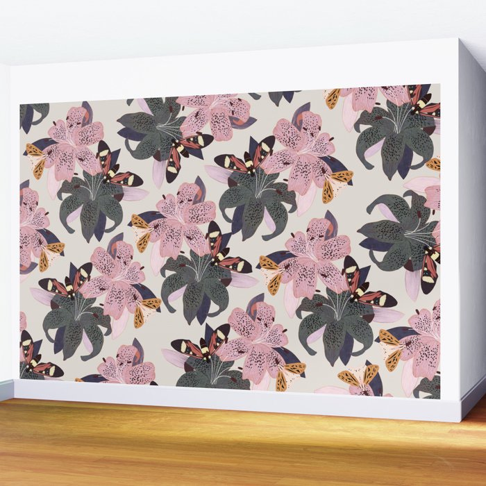 Lilies and butterflies insects Wall Mural Gallery Image 2