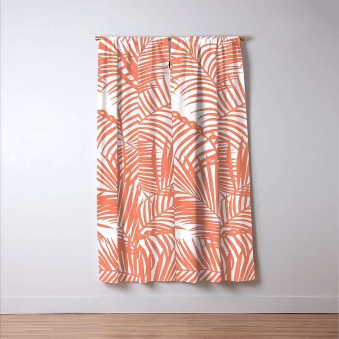 Modern blush coral simple tropical  palm tree pattern Window Curtain Gallery Image 3