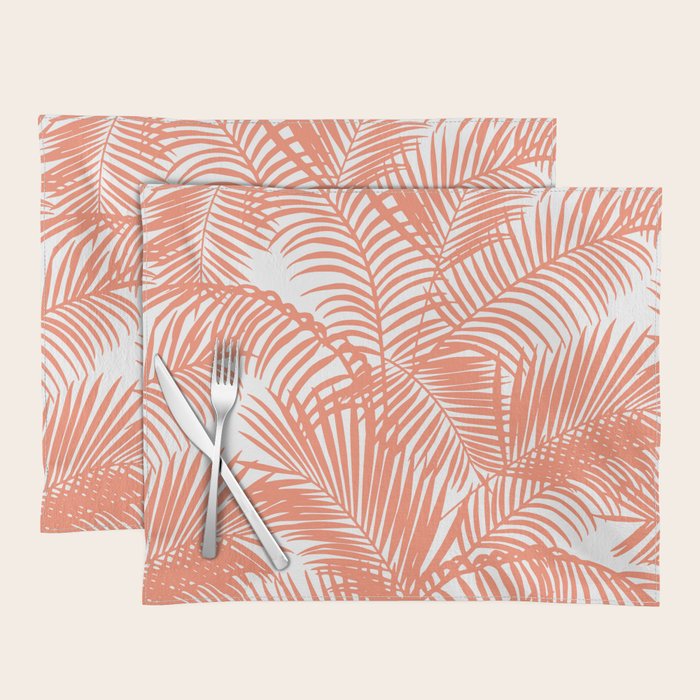 Modern blush coral simple tropical  palm tree pattern Placemat Gallery Image 1