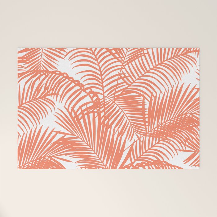 Modern blush coral simple tropical  palm tree pattern Welcome Mat Gallery Image 1