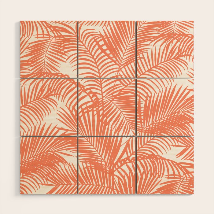 Modern blush coral simple tropical  palm tree pattern Wood Wall Art Gallery Image 1