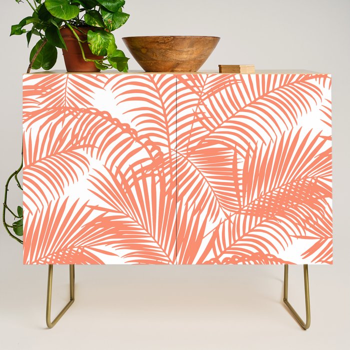 Modern blush coral simple tropical  palm tree pattern Credenza Gallery Image 1