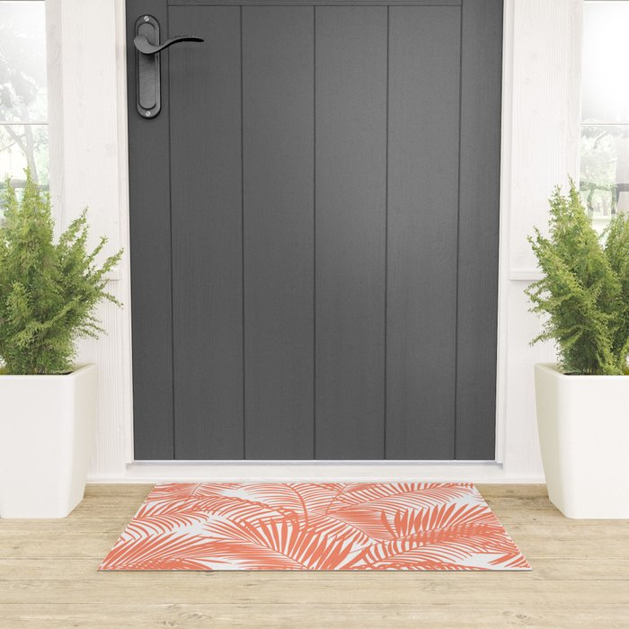 Modern blush coral simple tropical  palm tree pattern Welcome Mat Gallery Image 3
