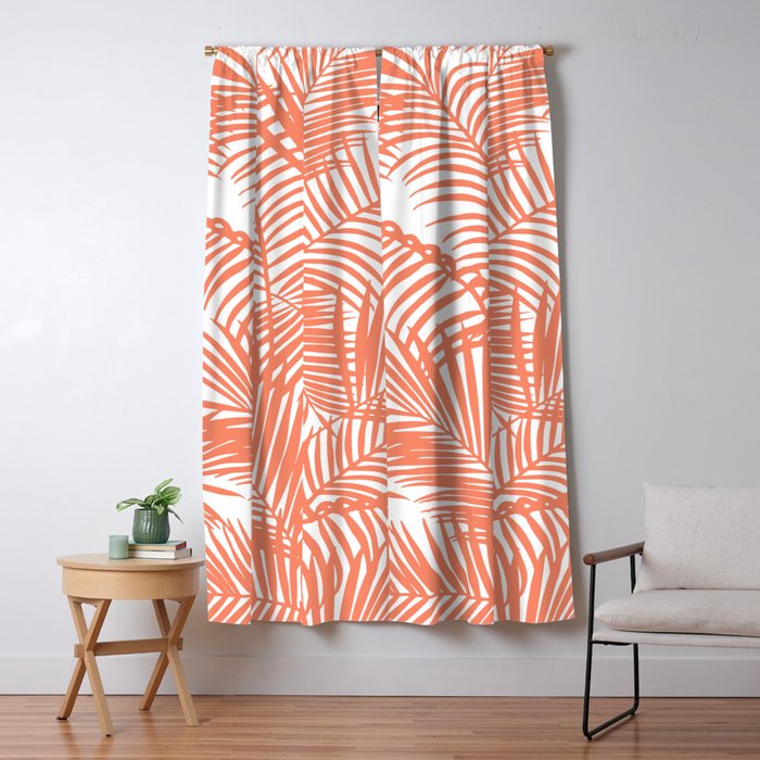 Modern blush coral simple tropical  palm tree pattern Window Curtain Gallery Image 5