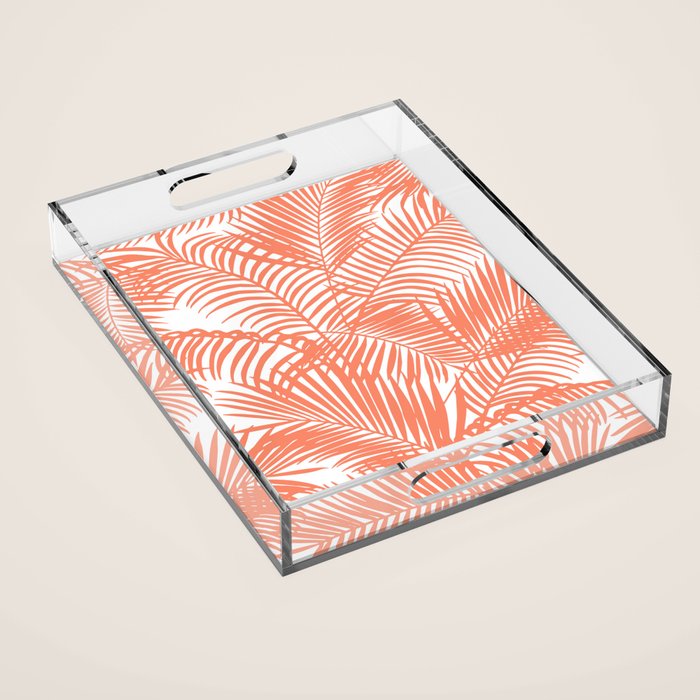 Modern blush coral simple tropical  palm tree pattern Acrylic Tray Gallery Image 1