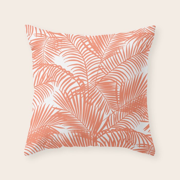 Modern blush coral simple tropical  palm tree pattern Throw Pillow Gallery Image 1