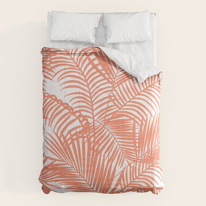 Modern blush coral simple tropical  palm tree pattern Comforter Gallery Image 1