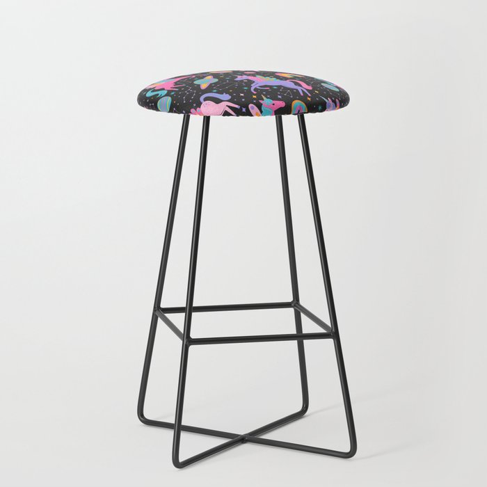 Space Unicorns - Neon Rainbow on Black Stool Gallery Image 1