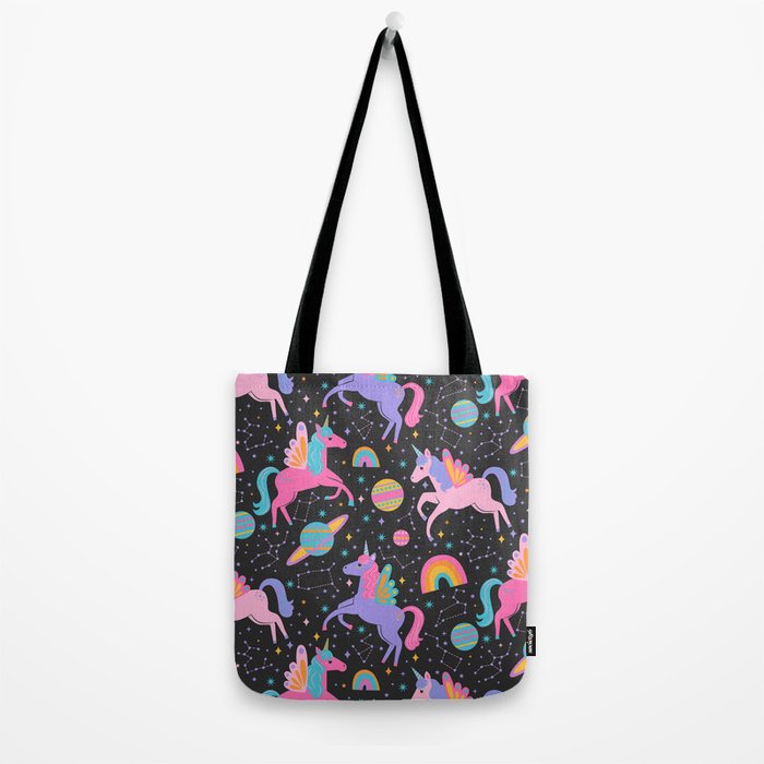 Space Unicorns - Neon Rainbow on Black Tote Bag Gallery Image 2