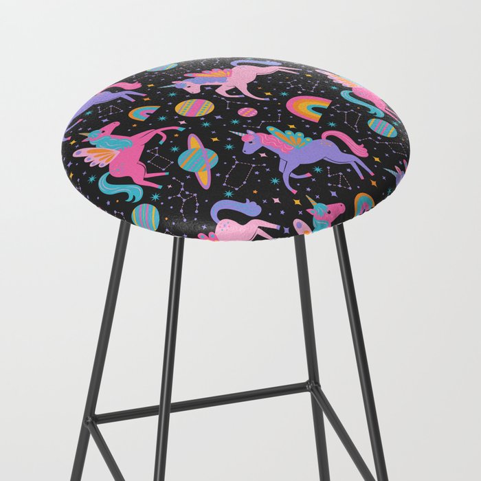 Space Unicorns - Neon Rainbow on Black Stool Gallery Image 2