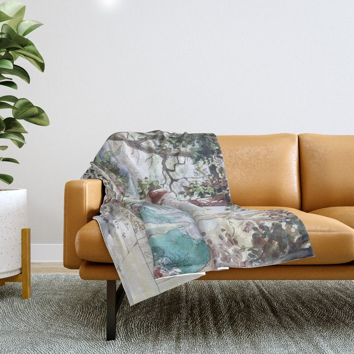 Beautiful Italian Courtyard Terrace Garden Throw Blanket Gallery Image 1