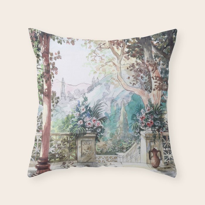 Beautiful Italian Courtyard Terrace Garden Throw Pillow Gallery Image 1