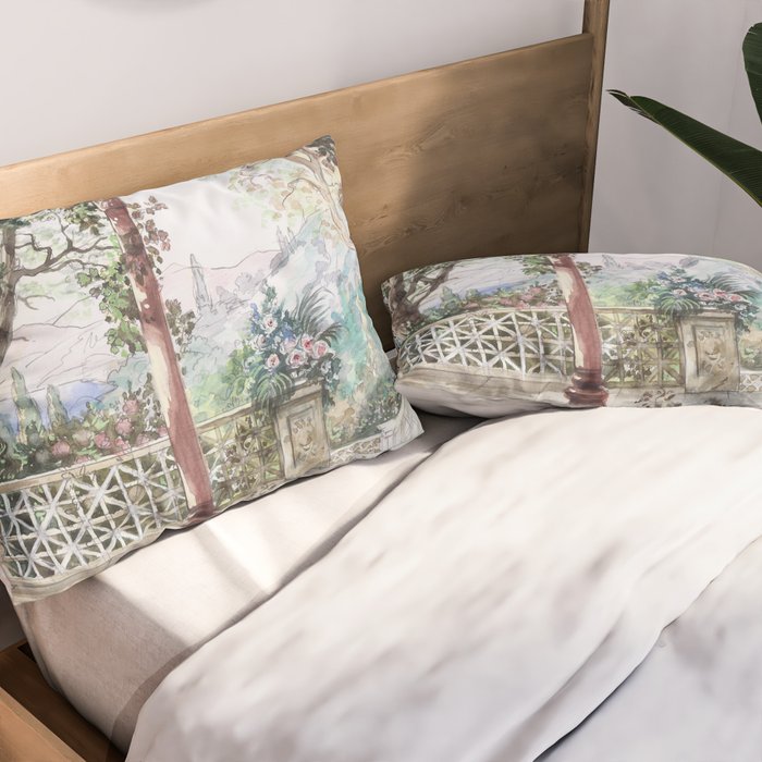 Beautiful Italian Courtyard Terrace Garden Pillow Sham Gallery Image 2