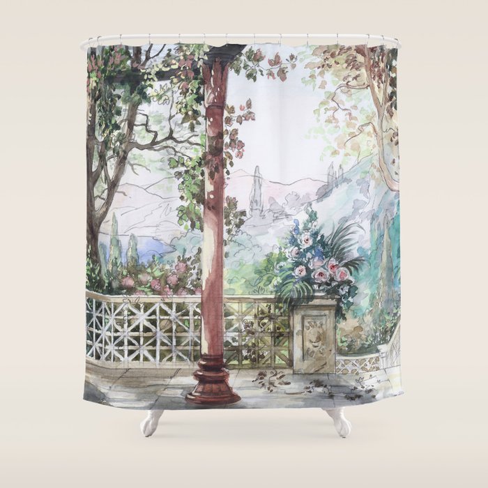 Beautiful Italian Courtyard Terrace Garden Shower Curtain Gallery Image 1