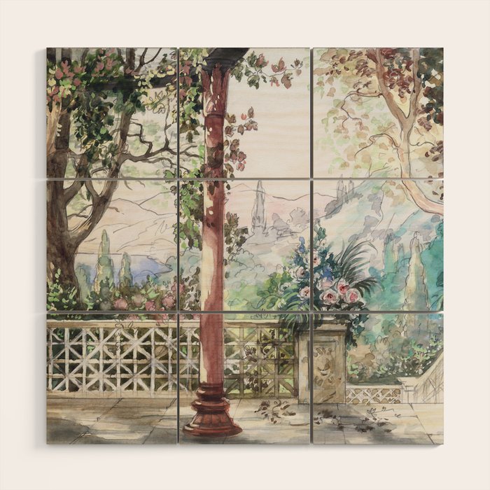 Beautiful Italian Courtyard Terrace Garden Wood Wall Art Gallery Image 1