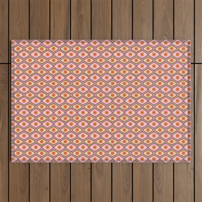 70s Disco Daisy Flower Pattern Outdoor Rug Gallery Image 1