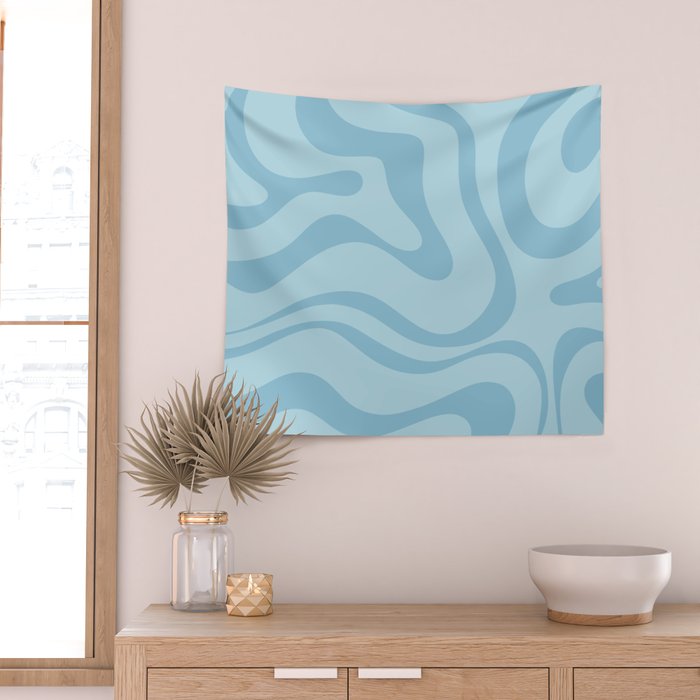 Light Aqua Blue Liquid Swirl Abstract Pattern Square Wall Tapestry Gallery Image 2