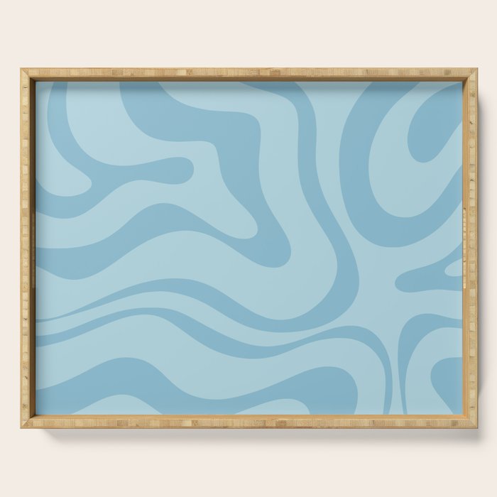 Light Aqua Blue Liquid Swirl Abstract Pattern Square Serving Tray Gallery Image 1