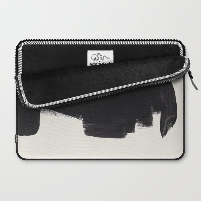 Mid Century Modern Minimalist Abstract Art Brush Strokes Black & White Ink Art Colorfield Laptop Sleeve Gallery Image 2