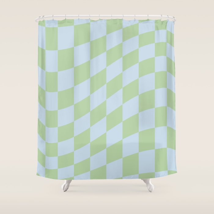 Wavy Soft Sky x Cool Pistachio Shower Curtain Gallery Image 1