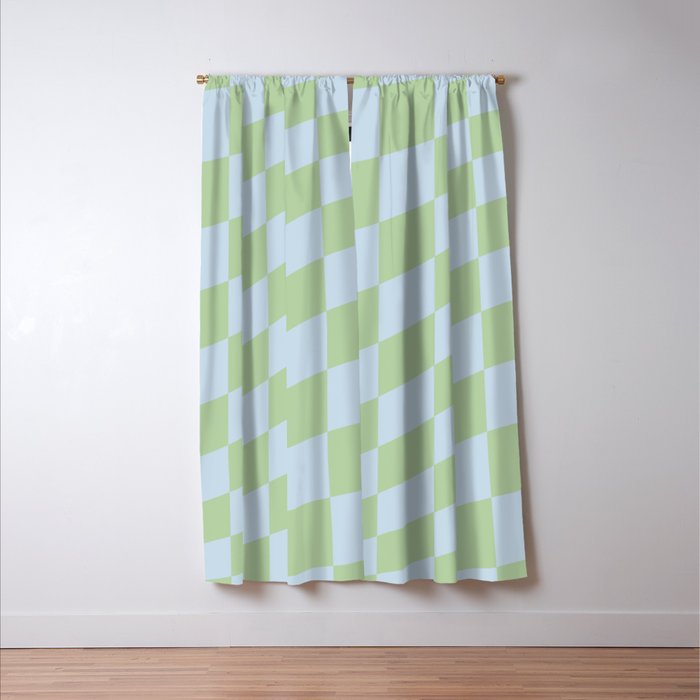 Wavy Soft Sky x Cool Pistachio Window Curtain Gallery Image 3