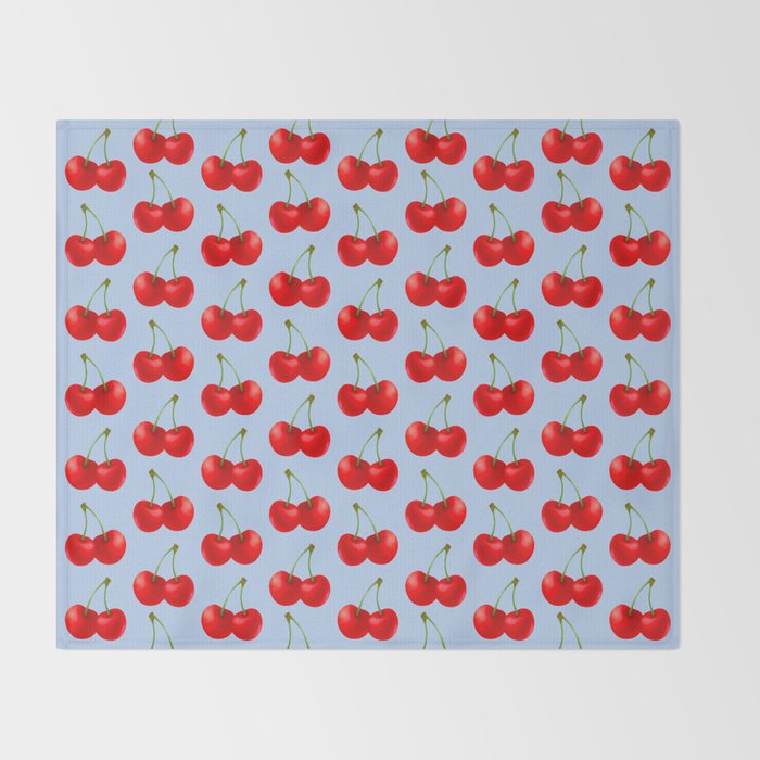 Y2K Cherries - Blue Pattern Large Throw Blanket Gallery Image 2