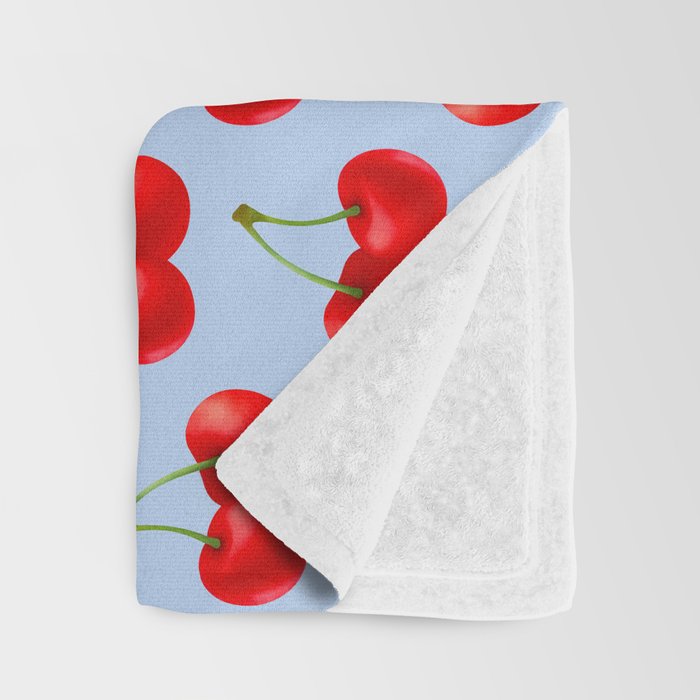 Y2K Cherries - Blue Pattern Large Throw Blanket Gallery Image 3