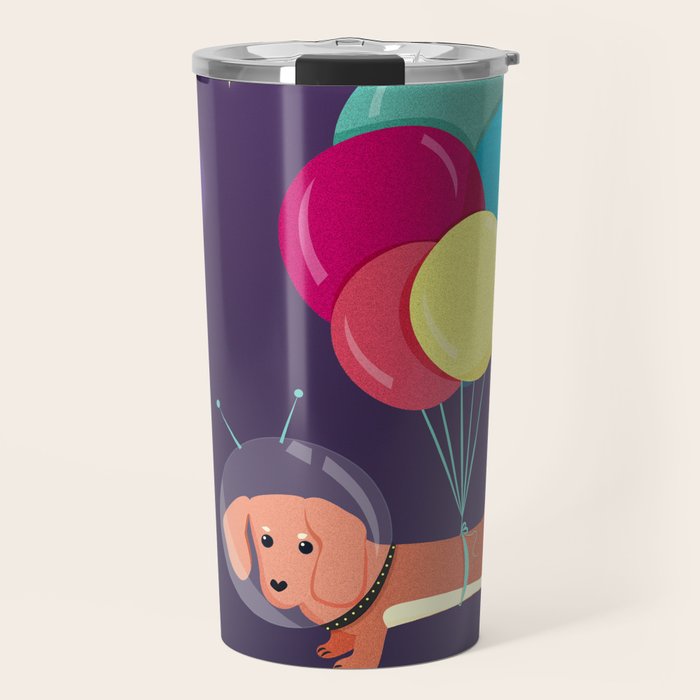 Galaxy Dog with balloons Travel Mug Gallery Image 1