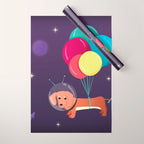 Galaxy Dog with balloons Wrapping Paper Gallery Image 1