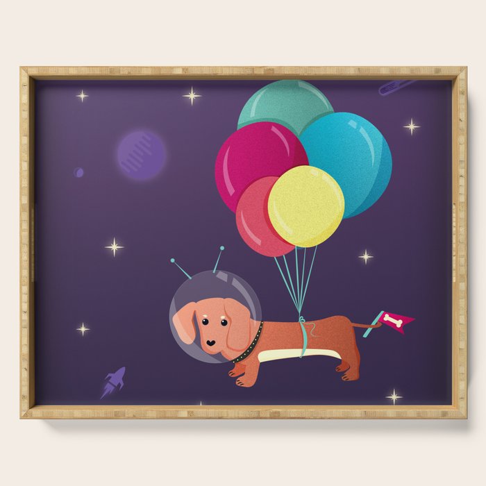 Galaxy Dog with balloons Serving Tray Gallery Image 1