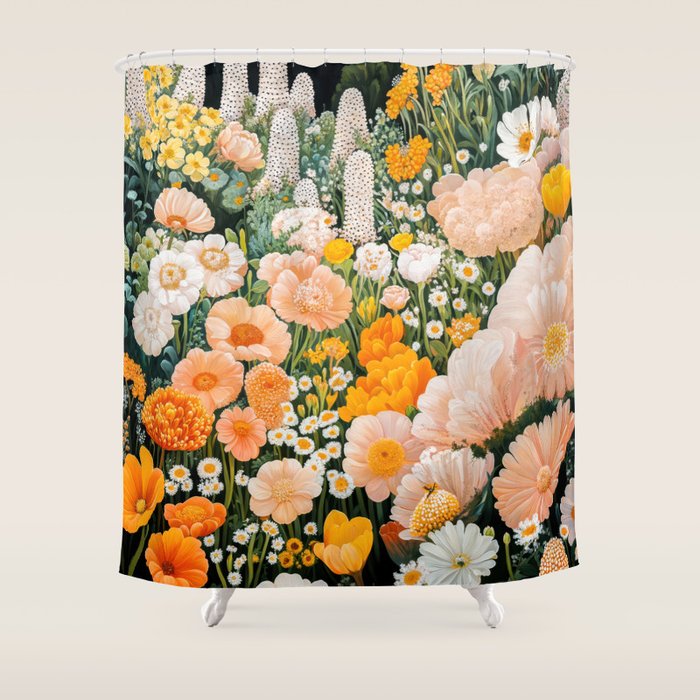 Botanical Art Maximalist Poster Dopamine Decor Japanese Painting Floral Art Flower Print Japandi Art Shower Curtain Gallery Image 1