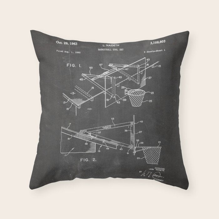 Basketball Patent - Basketball Player Coach Team Art - Black Chalkboard Throw Pillow Gallery Image 1