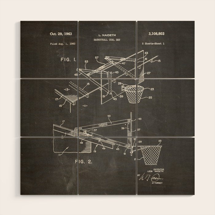 Basketball Patent - Basketball Player Coach Team Art - Black Chalkboard Wood Wall Art Gallery Image 1