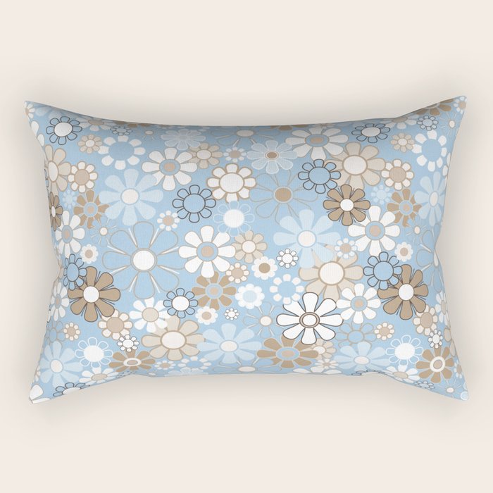 Retro Floral Garden Flower Pattern in Ice Blue Rectangular Pillow Gallery Image 1