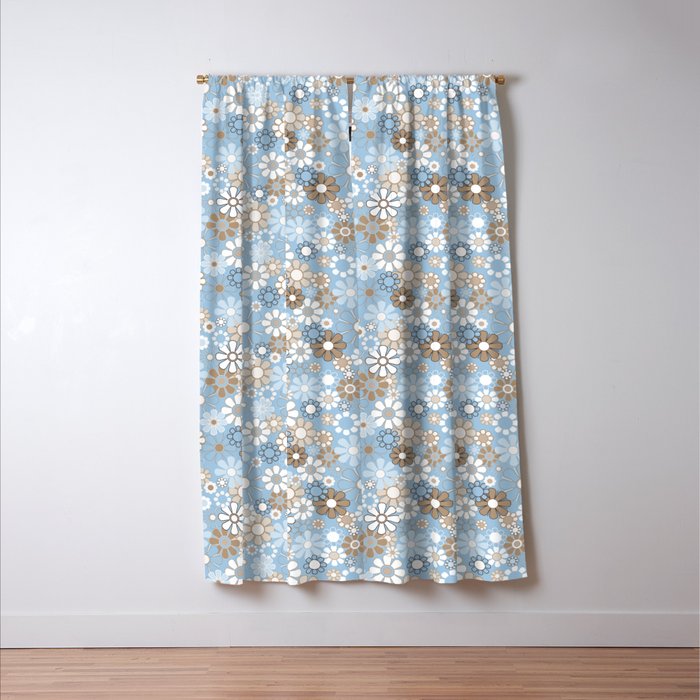 Retro Floral Garden Flower Pattern in Ice Blue Window Curtain Gallery Image 3