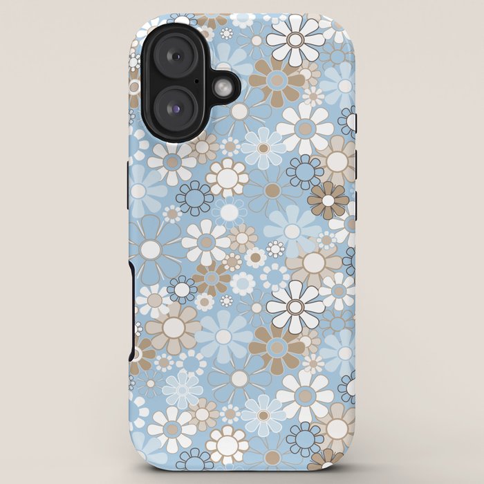 Retro Floral Garden Flower Pattern in Ice Blue iPhone Case Gallery Image 5