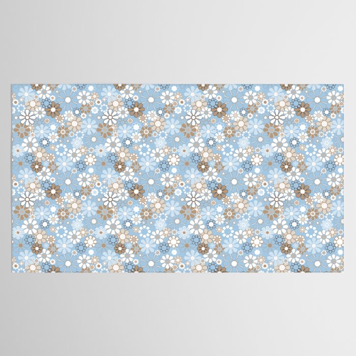 Retro Floral Garden Flower Pattern in Ice Blue Tablecloth Gallery Image 2