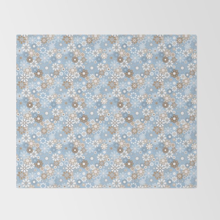 Retro Floral Garden Flower Pattern in Ice Blue Throw Blanket Gallery Image 2