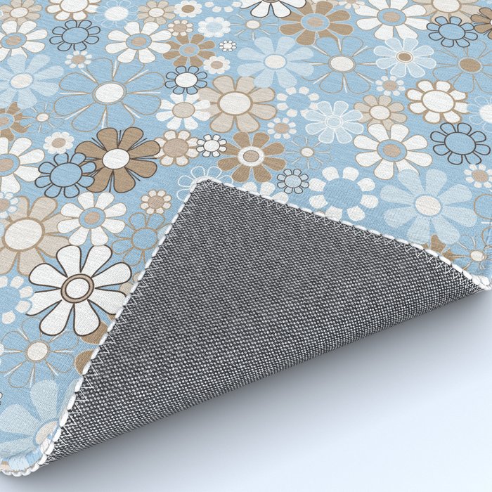 Retro Floral Garden Flower Pattern in Ice Blue Rug Gallery Image 4