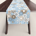 Retro Floral Garden Flower Pattern in Ice Blue Table Runner Gallery Image 1